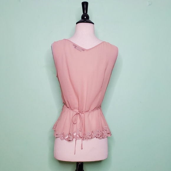 BCBGMAXAZRIA Sleeveless Sheer Blush Wrap Blouse - Picture 4 of 7